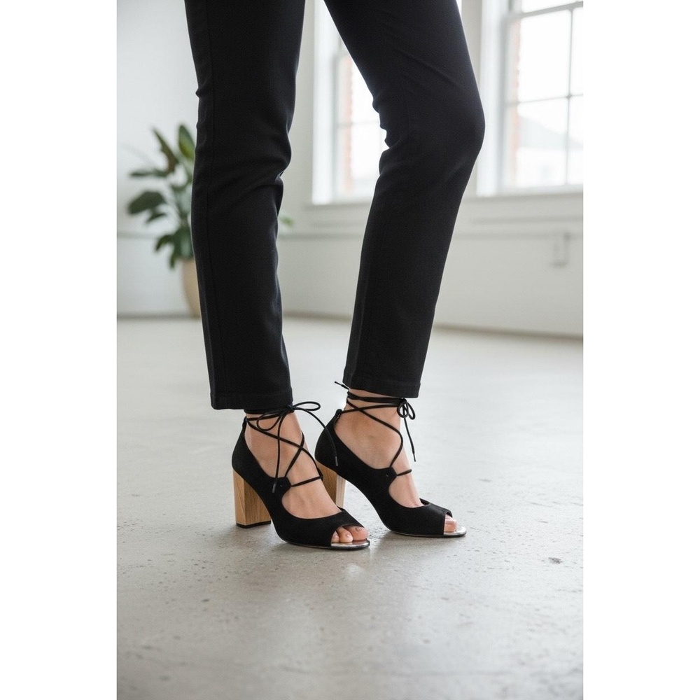 Athena Alexander Womens Black Suede Vikki Strappy Lace Up Block Heel Sandal